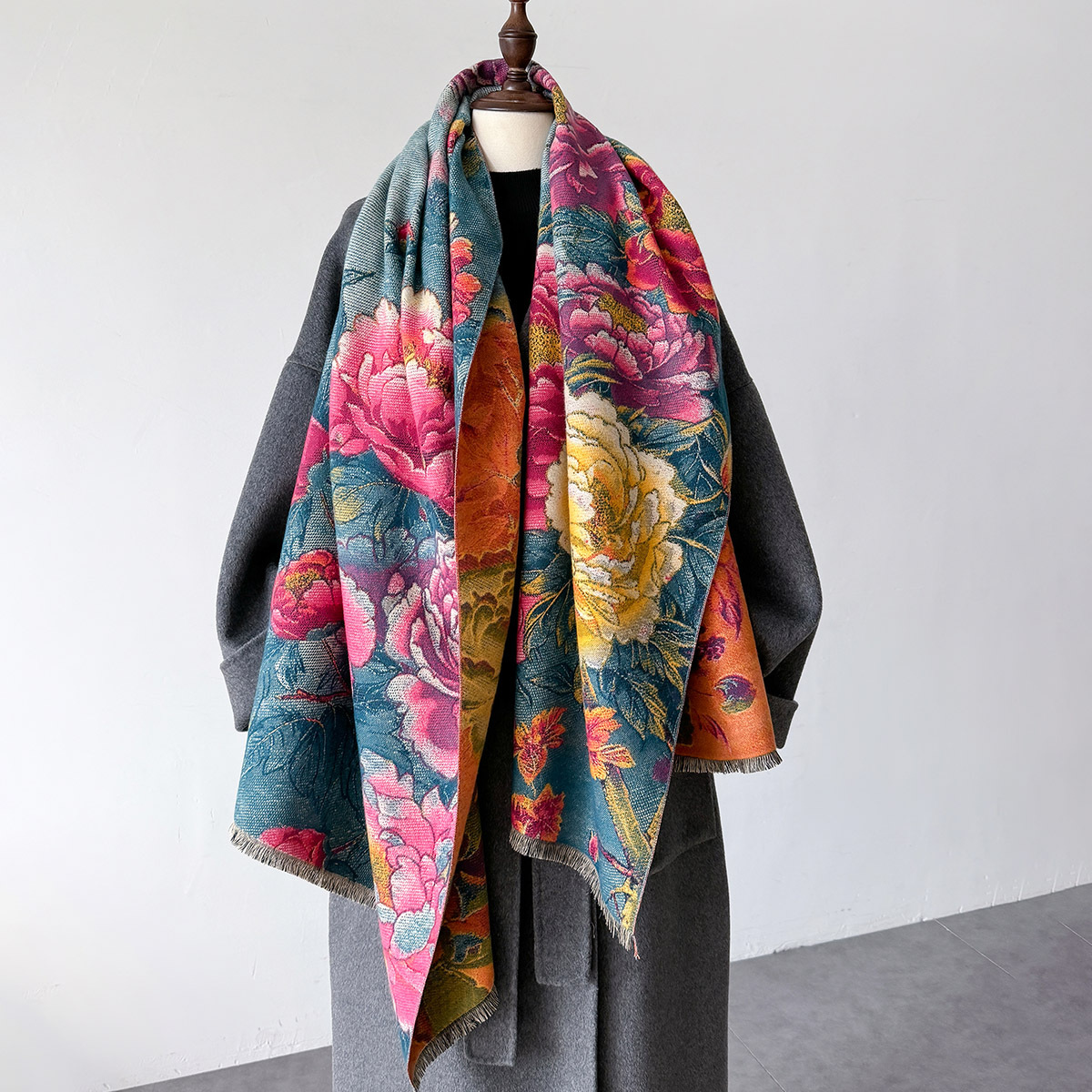 Shawl Wrap Winter - Warm Cashmere Scarf Women Shawl Floral