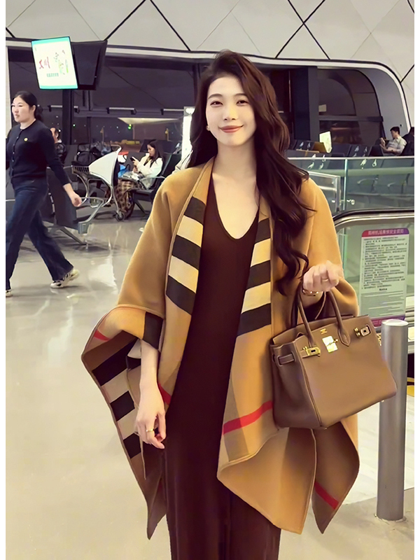 Shawl Wrap Winter - Double-Sided Woolen Plaid Shawl Women's Coat