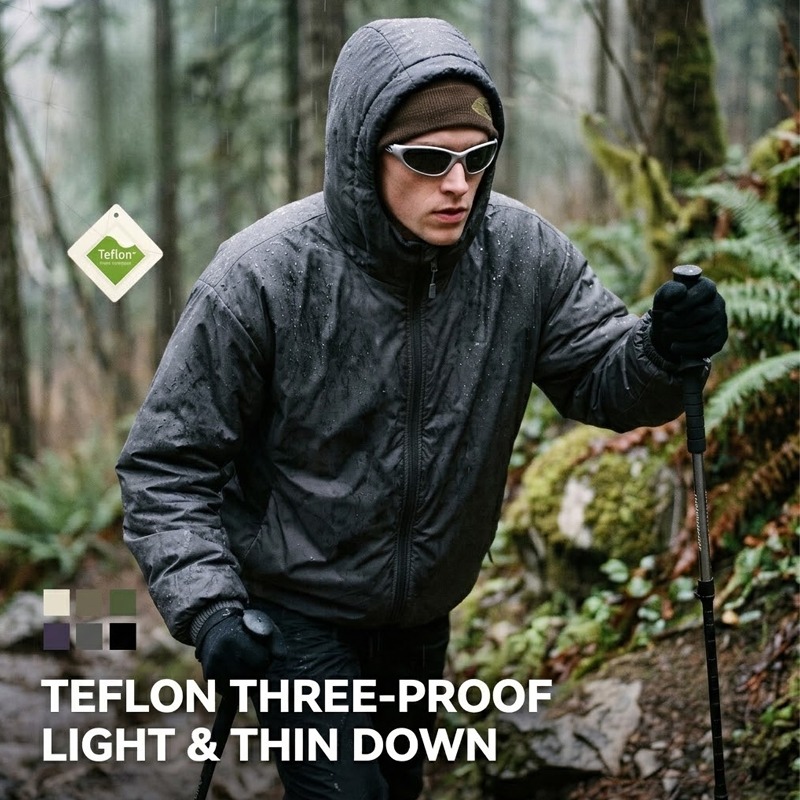 Down Jacket Packable - Men's Teflon 3-in-1 Waterproof Hooded Down