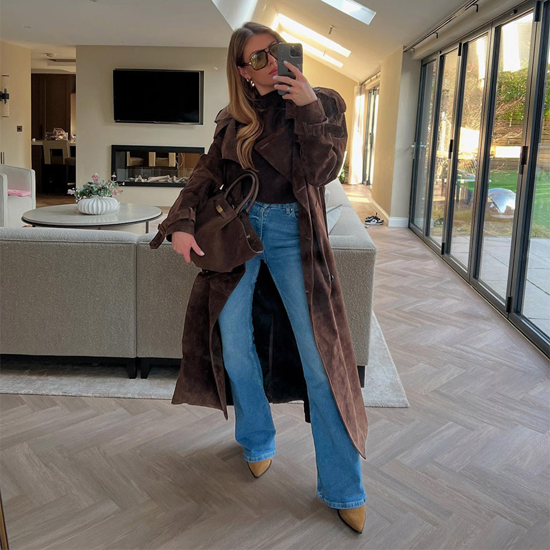 Women's Vintage Brown Suede Tr - огляд і ціна Wool Coat Peacoat